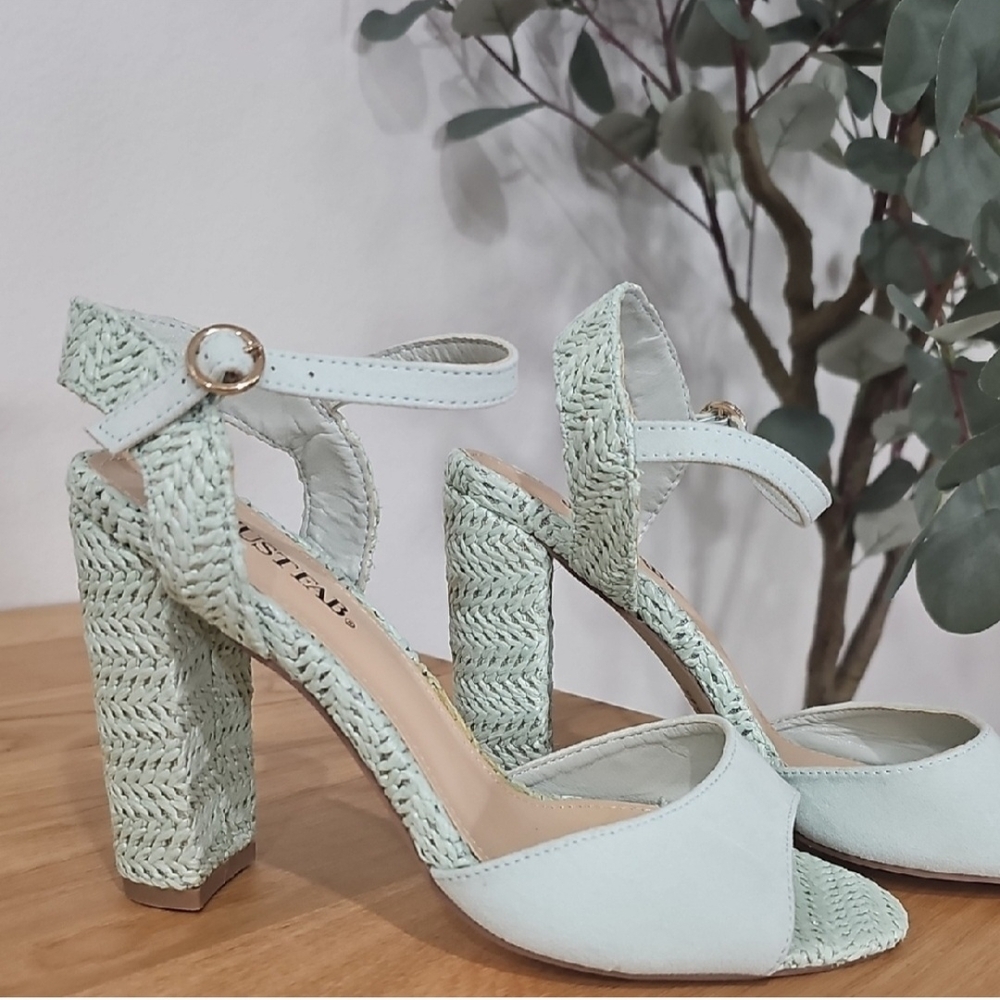 Mint Green Woven Heeled Sandals